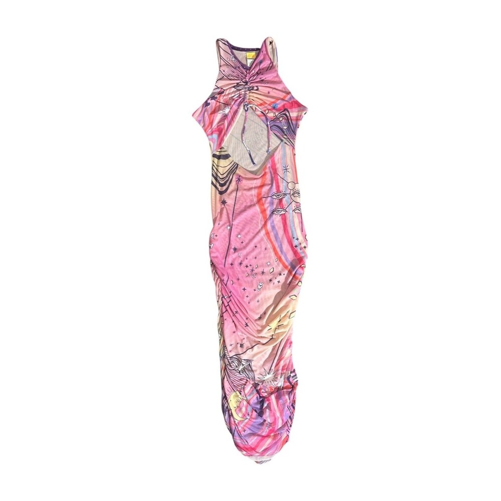 Agua Bendita M Maxi Dress Open Center Floral Butterfly Abstract Celestial Fairy